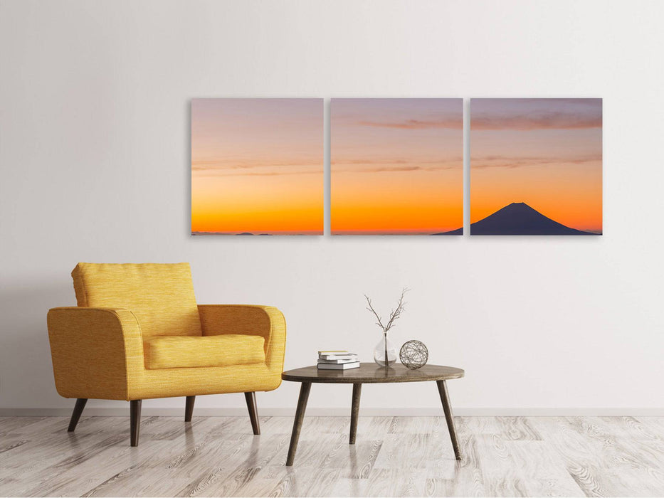 Panoramic 3-piece canvas picture Fujisan at sunset