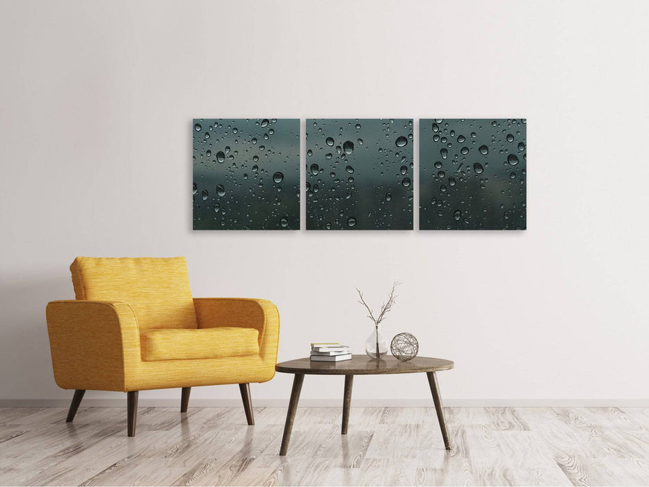 Tableau sur toile panoramique en 3 parties Gouttes d'eau brillantes