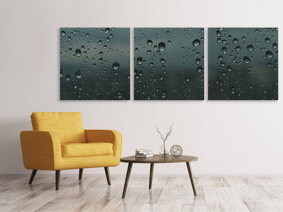 Tableau sur toile panoramique en 3 parties Gouttes d'eau brillantes