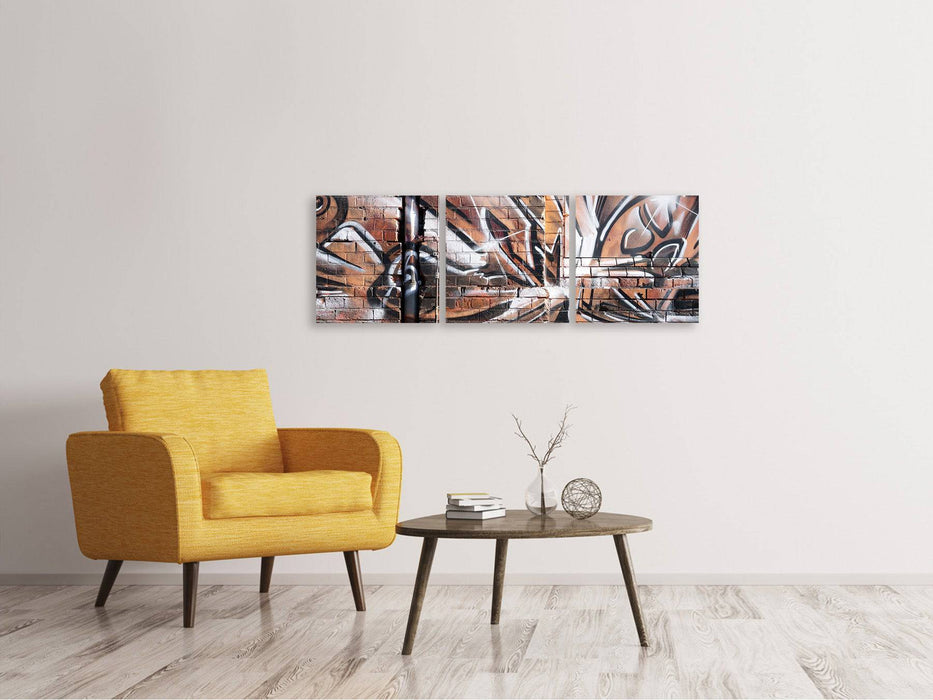 Panoramic 3-piece canvas picture Graffiti wall