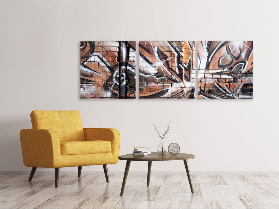 Panoramic 3-piece canvas picture Graffiti wall