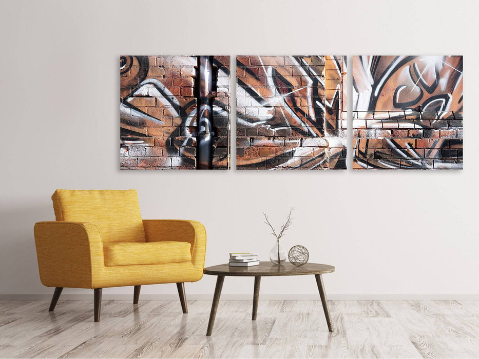 Panoramic 3-piece canvas picture Graffiti wall