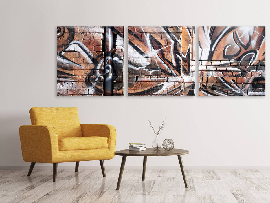 Panoramic 3-piece canvas picture Graffiti wall