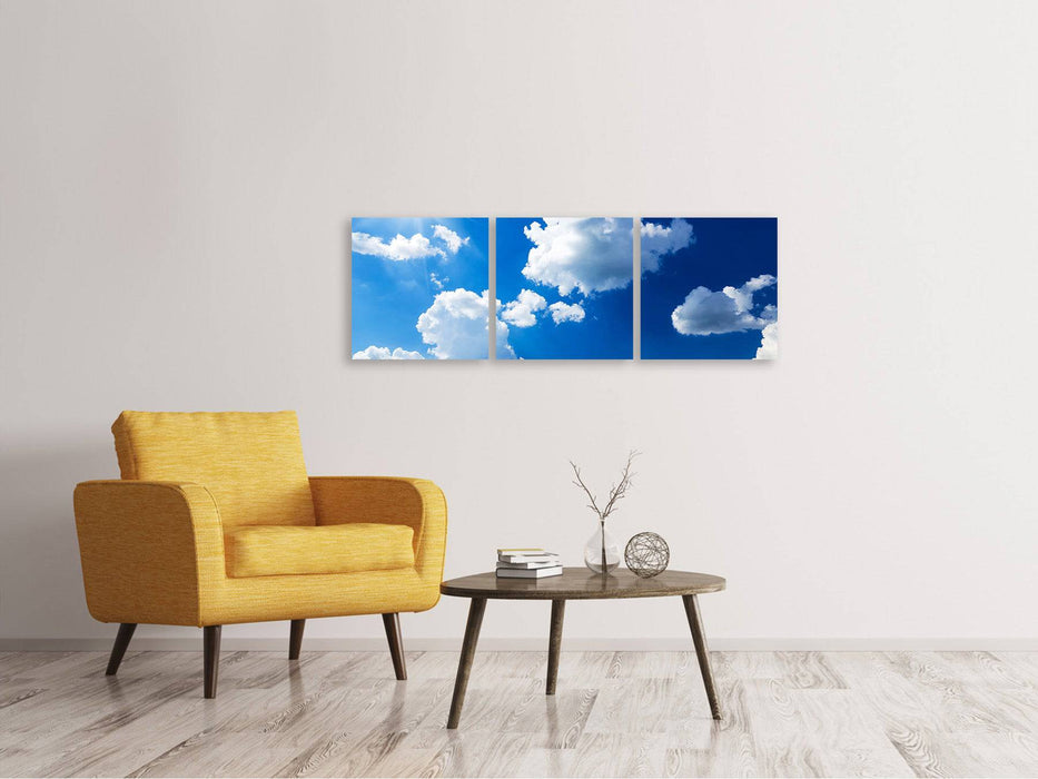 Panoramic 3-piece canvas picture sky blue