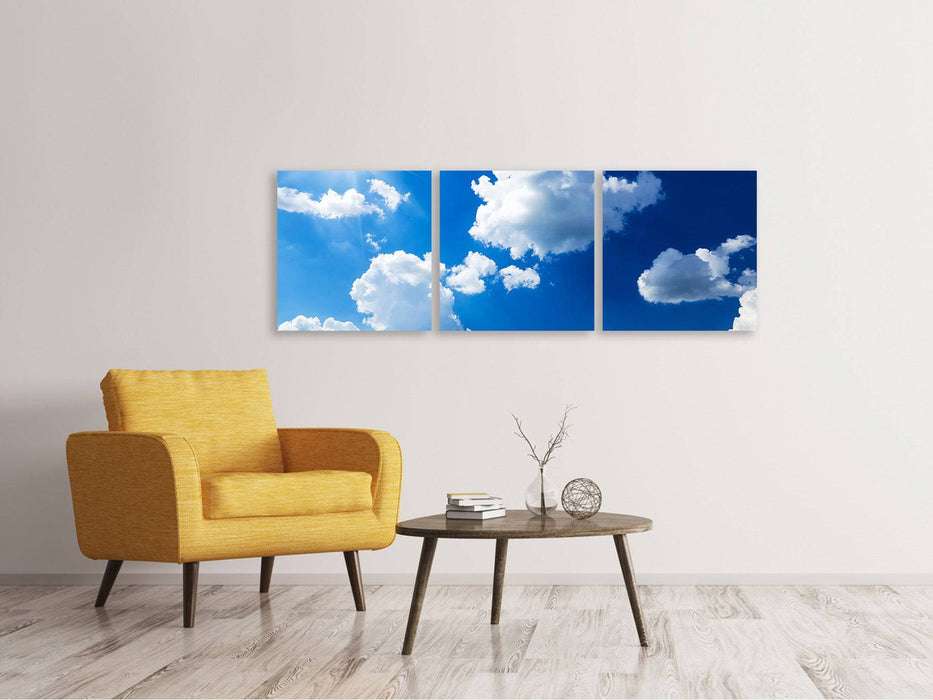 Panoramic 3-piece canvas picture sky blue