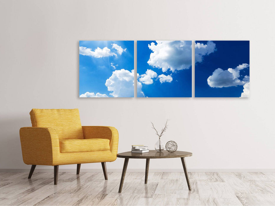 Panoramic 3-piece canvas picture sky blue