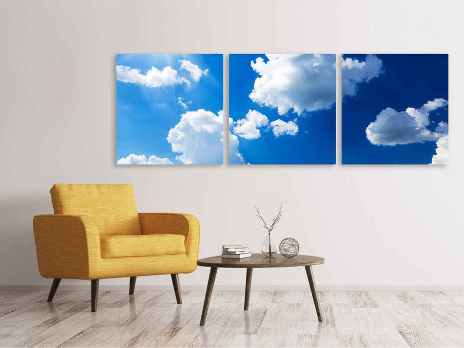 Panoramic 3-piece canvas picture sky blue