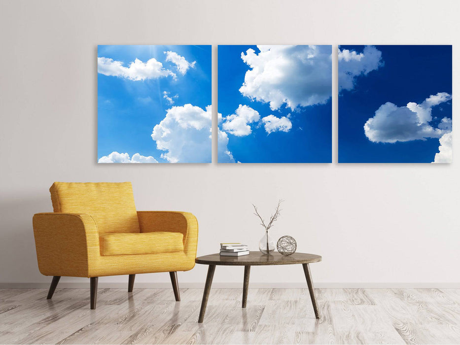 Panoramic 3-piece canvas picture sky blue