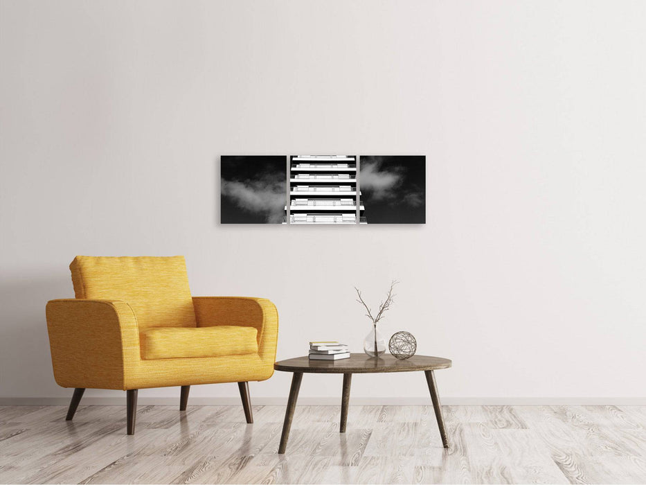 Panorama canvas picture 3 pieces high-rise b.w