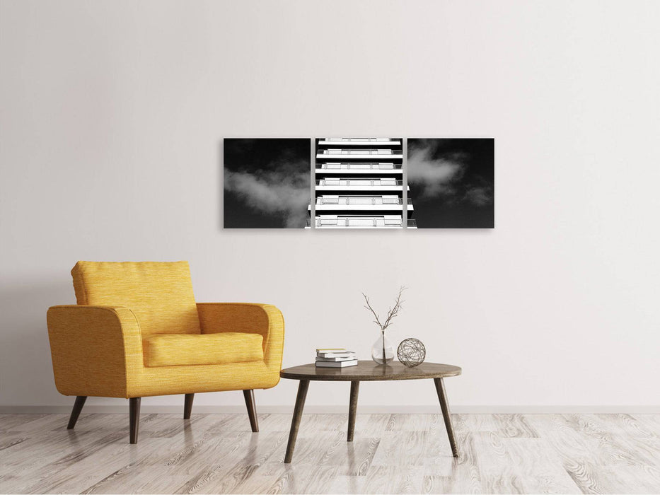 Panorama canvas picture 3 pieces high-rise b.w