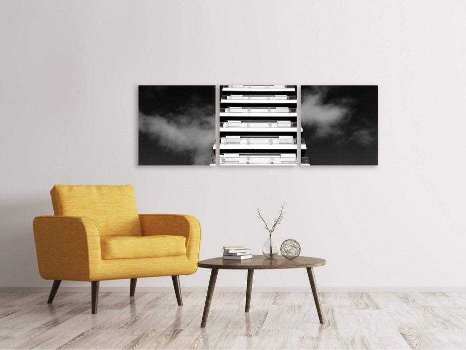 Panorama canvas picture 3 pieces high-rise b.w