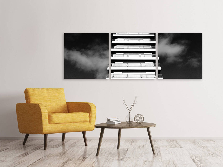 Panorama canvas picture 3 pieces high-rise b.w