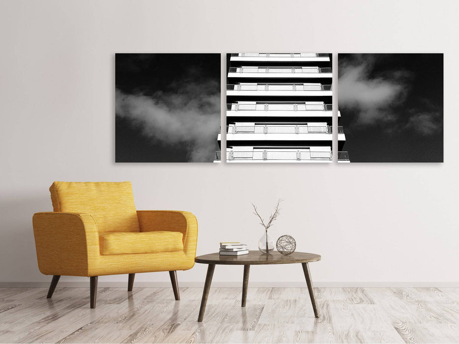 Panorama canvas picture 3 pieces high-rise b.w