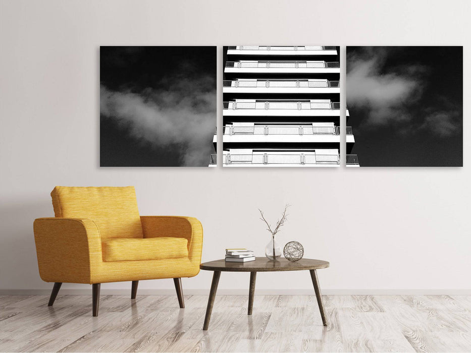 Panorama canvas picture 3 pieces high-rise b.w