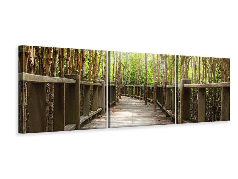 Panoramic 3-piece canvas picture Wooden Bridge