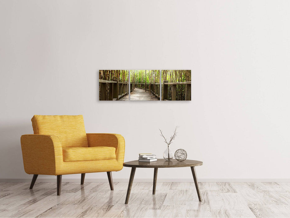 Panoramic 3-piece canvas picture Wooden Bridge