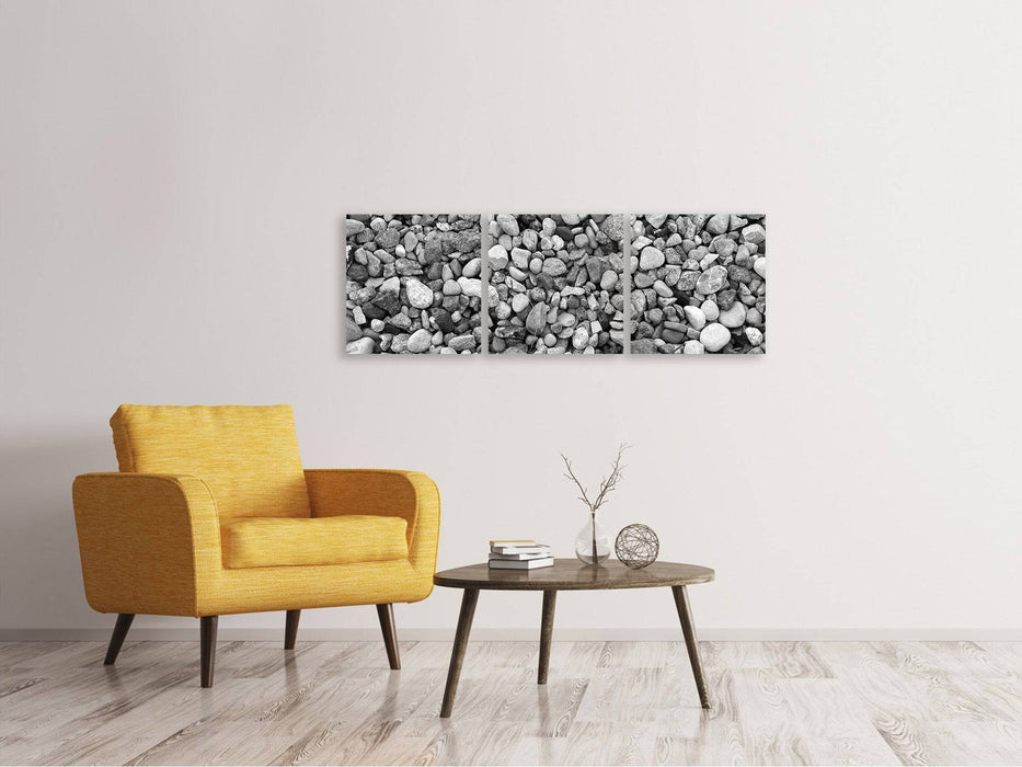 Panoramic 3-piece canvas picture pebble wall