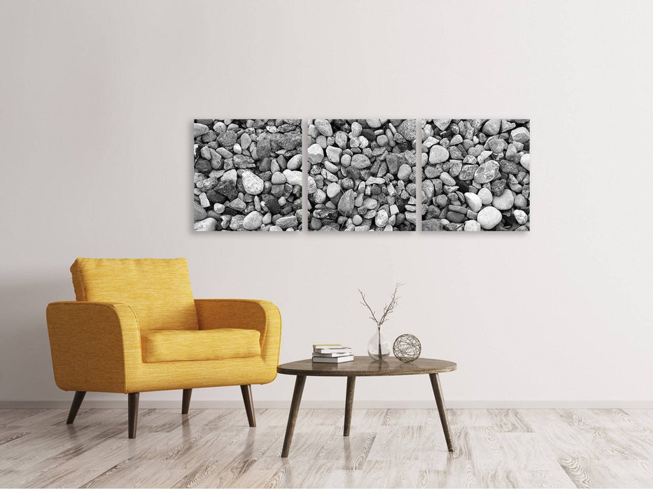 Panoramic 3-piece canvas picture pebble wall