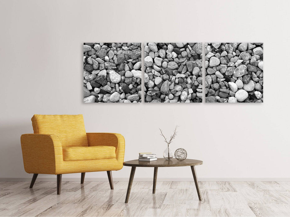 Panoramic 3-piece canvas picture pebble wall