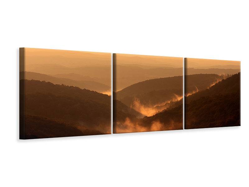 Panoramic 3-piece canvas picture lighting atmosphere in the mountains