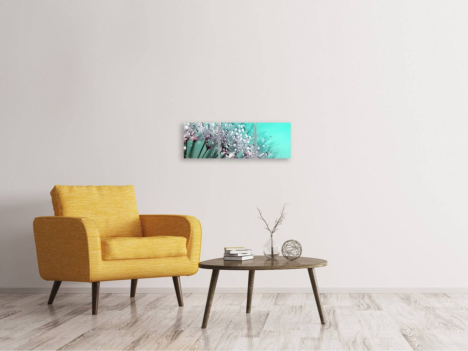 Tableau sur toile panoramique en 3 parties macro pissenlit