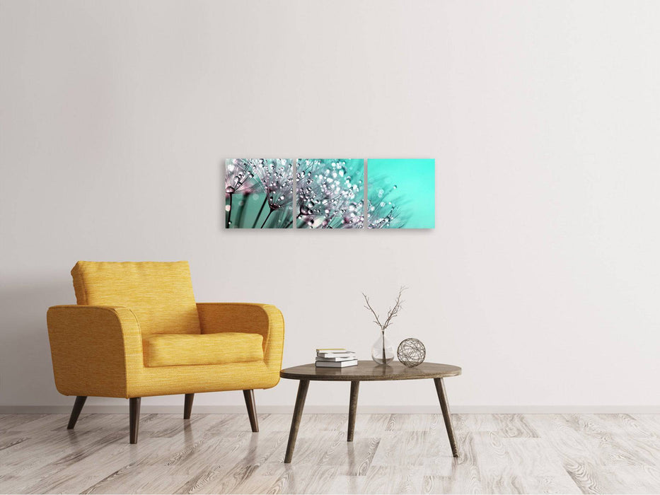 Tableau sur toile panoramique en 3 parties macro pissenlit