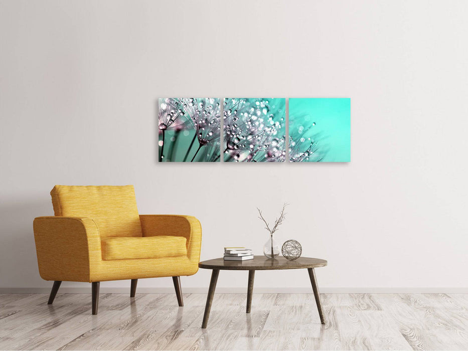 Tableau sur toile panoramique en 3 parties macro pissenlit