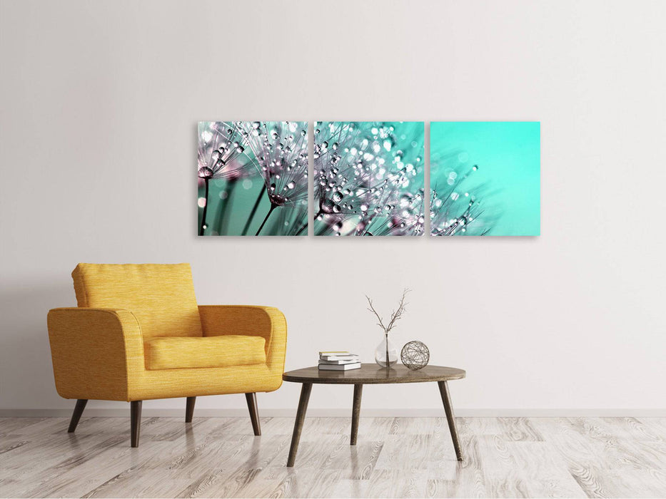 Tableau sur toile panoramique en 3 parties macro pissenlit