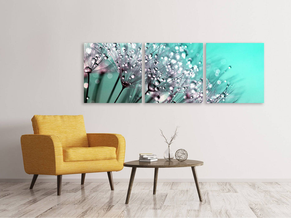 Tableau sur toile panoramique en 3 parties macro pissenlit