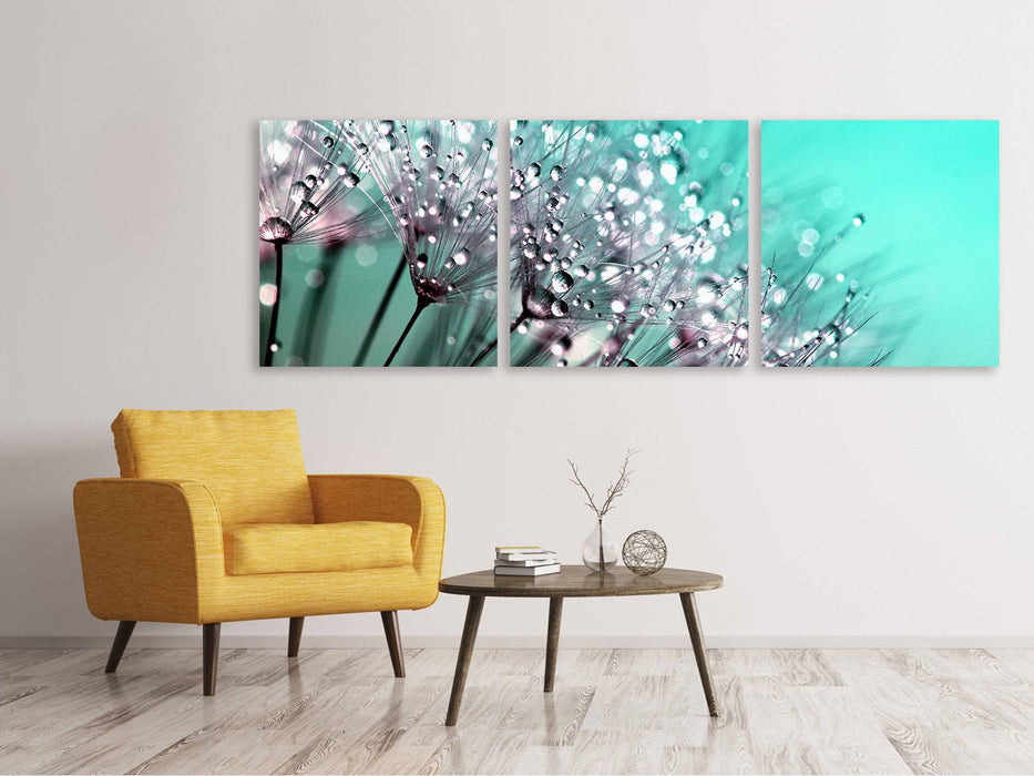 Tableau sur toile panoramique en 3 parties macro pissenlit