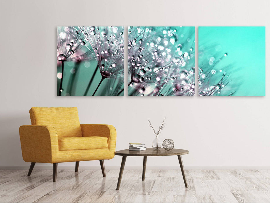 Tableau sur toile panoramique en 3 parties macro pissenlit