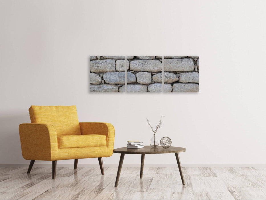 Panoramic 3-piece canvas picture wall made of natural stones