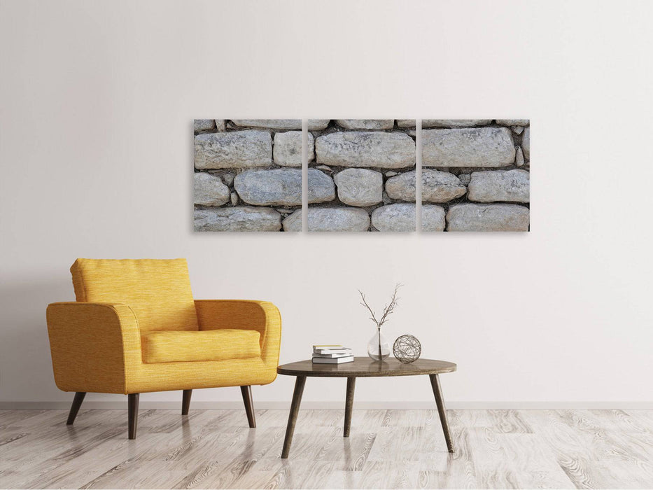 Panoramic 3-piece canvas picture wall made of natural stones