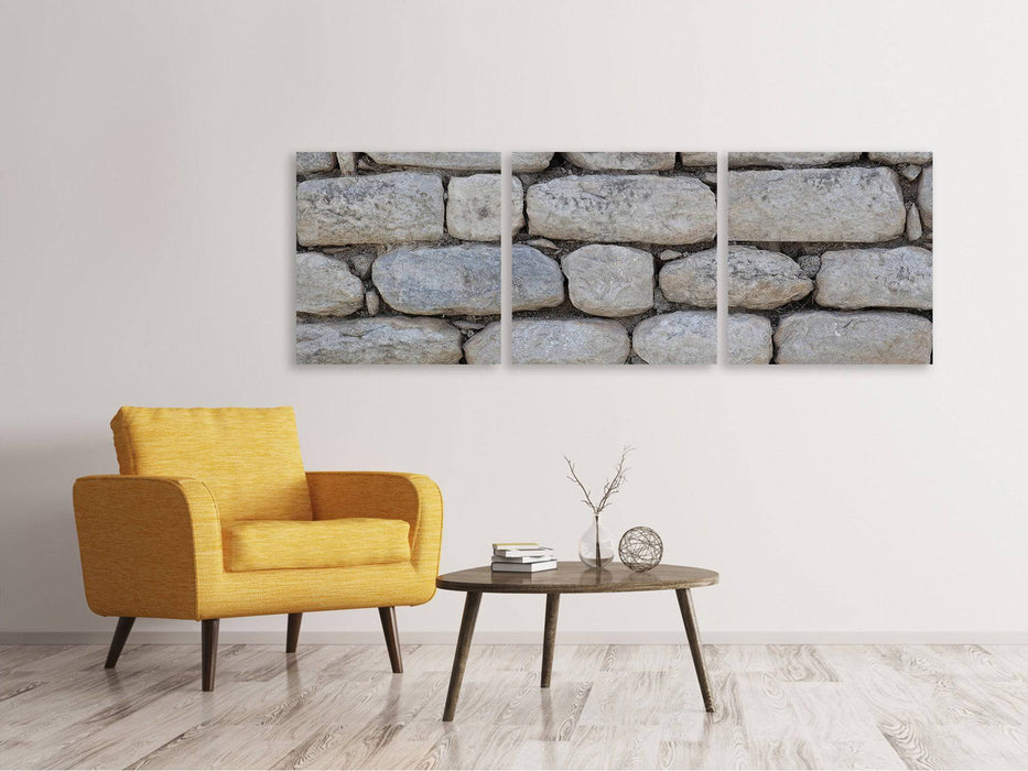 Panoramic 3-piece canvas picture wall made of natural stones