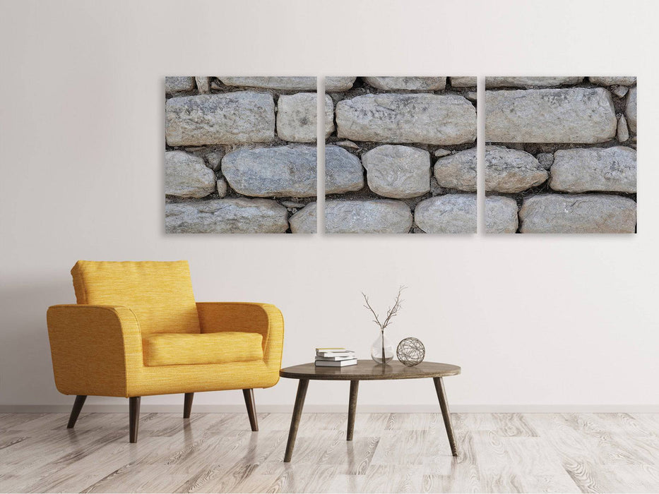 Panoramic 3-piece canvas picture wall made of natural stones