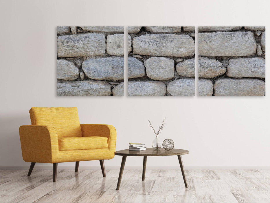 Panoramic 3-piece canvas picture wall made of natural stones