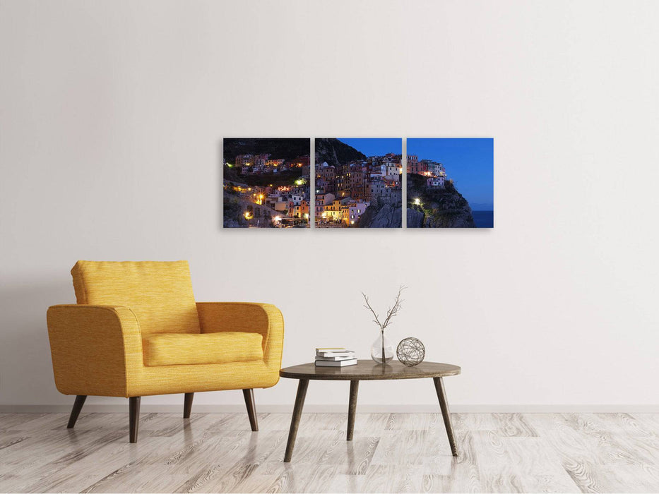 Panoramic 3-piece canvas picture Night in Cinque