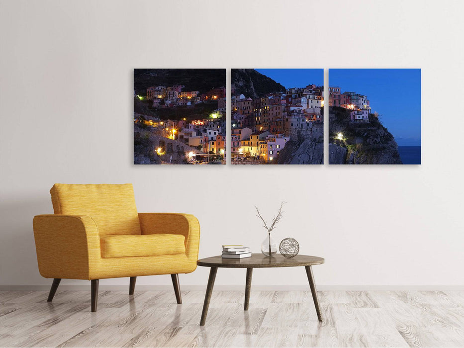 Panoramic 3-piece canvas picture Night in Cinque