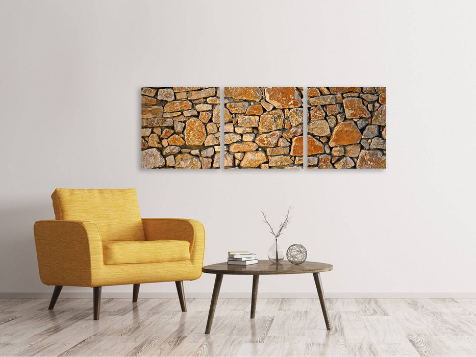 Panorama, tableau sur toile en 3 parties, mur de pierres naturelles