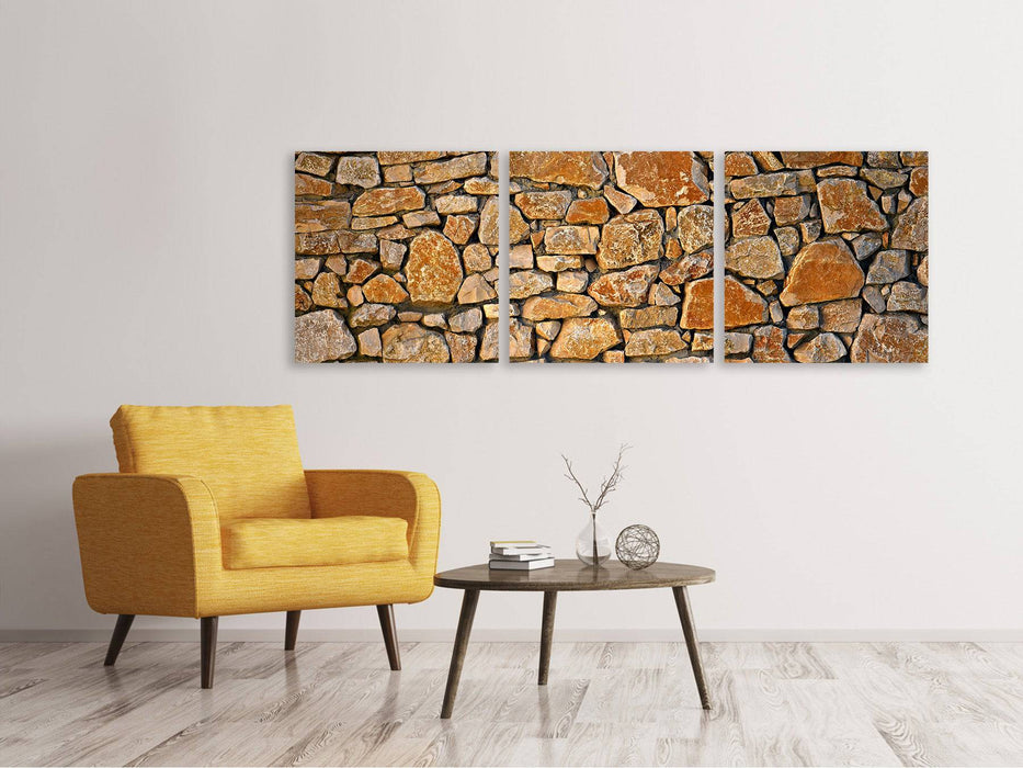 Panorama, tableau sur toile en 3 parties, mur de pierres naturelles