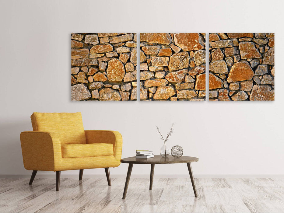 Panorama, tableau sur toile en 3 parties, mur de pierres naturelles