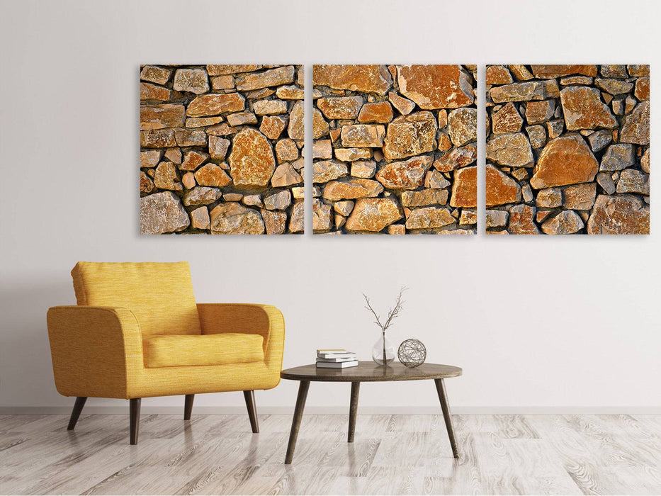 Panorama, tableau sur toile en 3 parties, mur de pierres naturelles