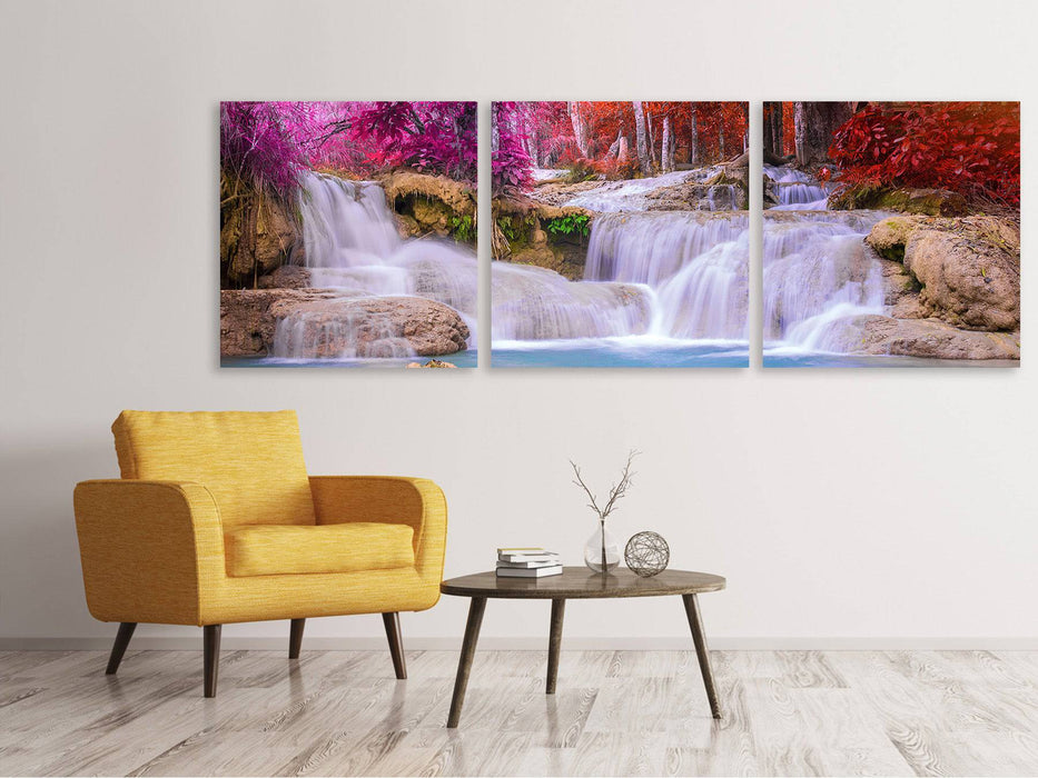 Panoramic 3-piece canvas picture Paradise waterfall