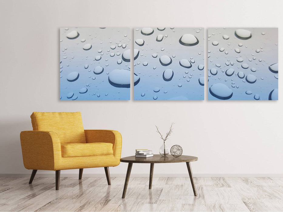 Panorama 3-piece canvas picture raindrops in XXL