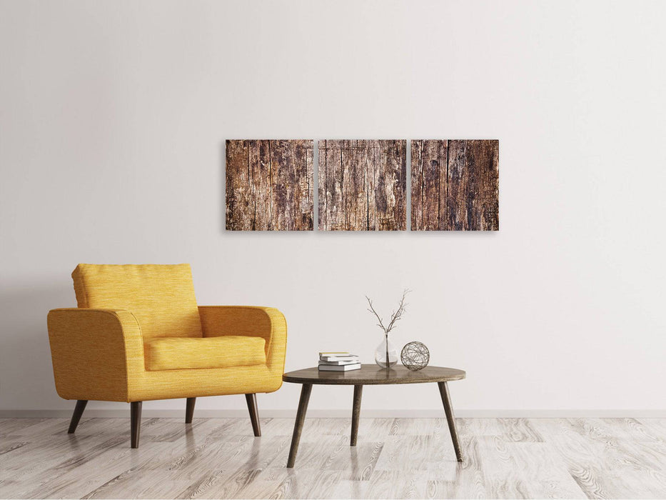 Panoramic 3-piece canvas picture retro wood