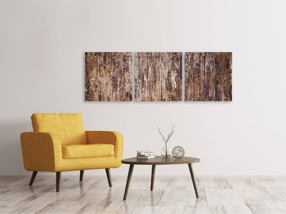 Panoramic 3-piece canvas picture retro wood