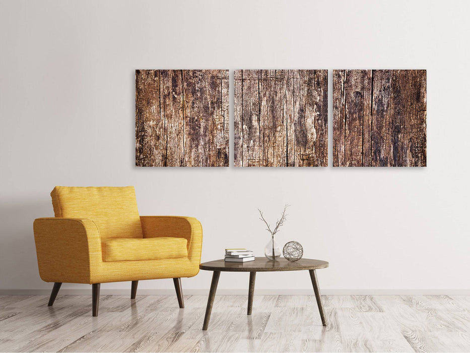 Panoramic 3-piece canvas picture retro wood