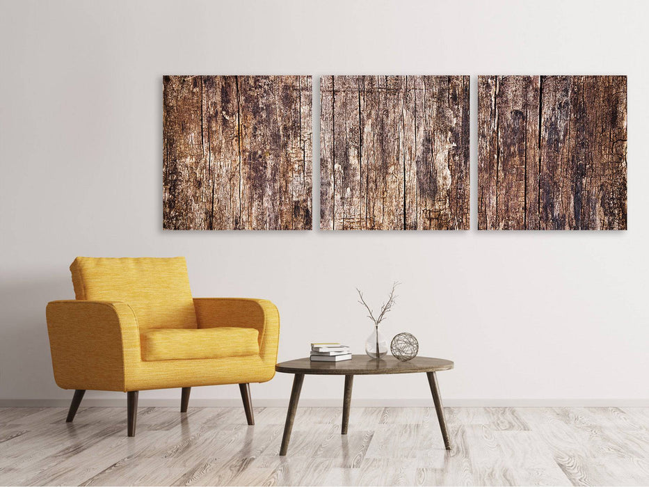 Panoramic 3-piece canvas picture retro wood