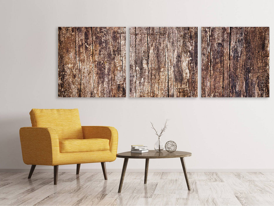 Panoramic 3-piece canvas picture retro wood