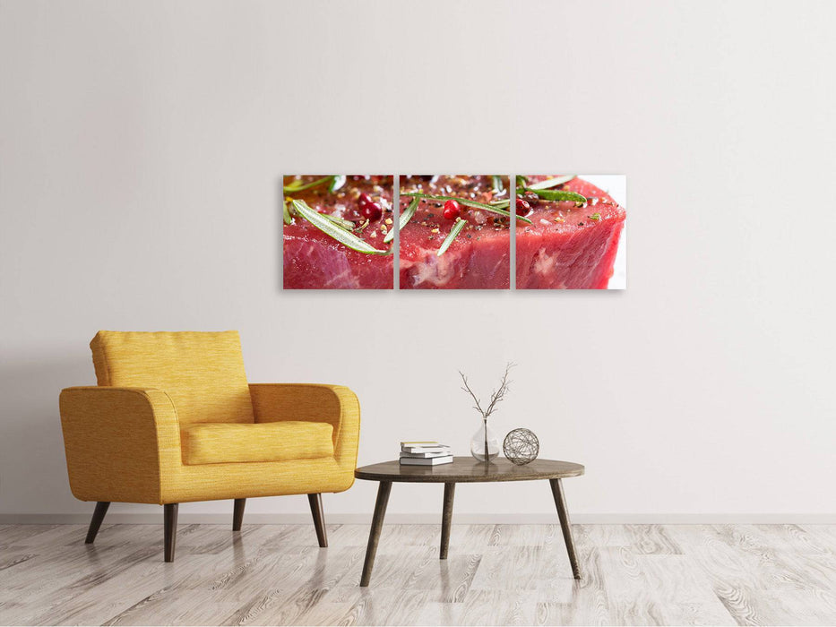 Panoramic 3-Piece Canvas Print Raw Meat